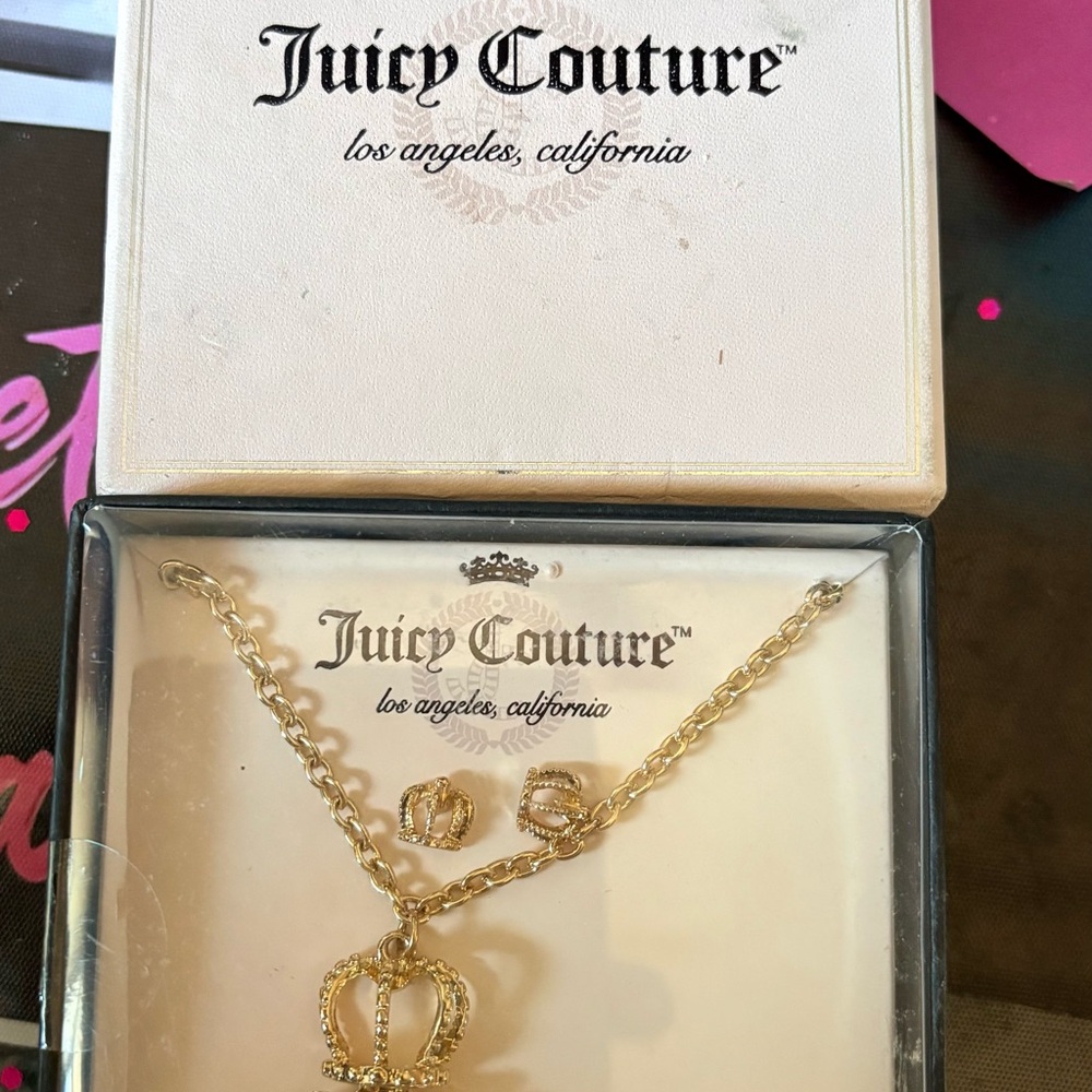 Juicy Couture Gold Crown Necklace and Earring Set